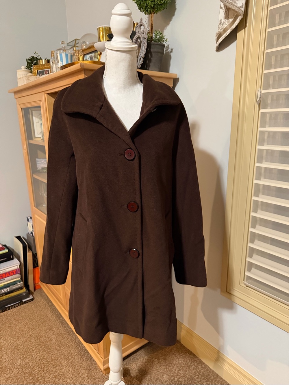 NWOT Ellen Tracy Angora Wool Blend Pea Coat Size 6 Brown - Picture 13 of 16